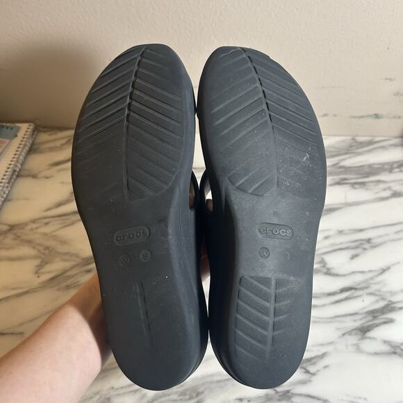 Crocs Sanrah Strappy Wedge Sandals Size 9 Black Slide On Dual Comfort Rubber - Picture 5 of 7